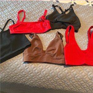 XS Black, Red, and Brown Bras